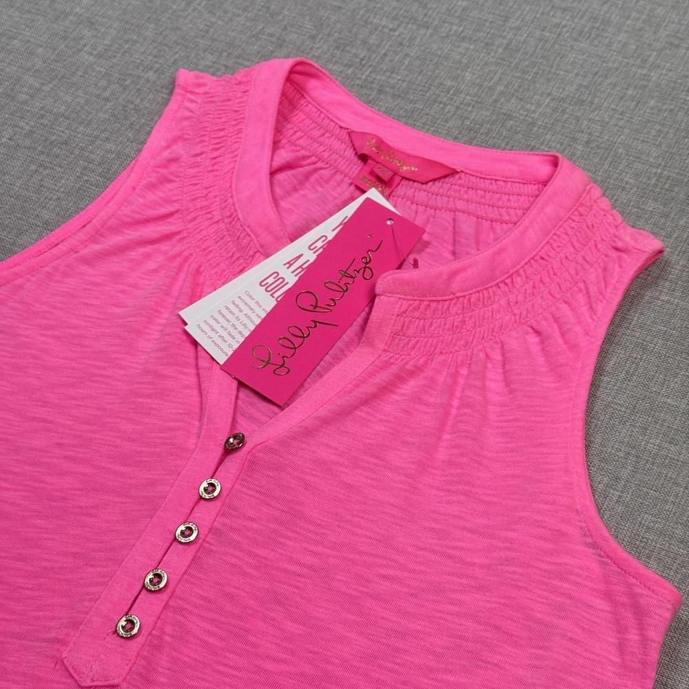 Lilly Pulitzer Essie Top Sleeveless V-Neck Button Shirt Womens XXS Prosecco Pink